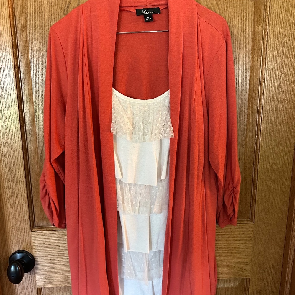 AGB Orange Jacket with attached white ruffled front layer.  Size 1X.